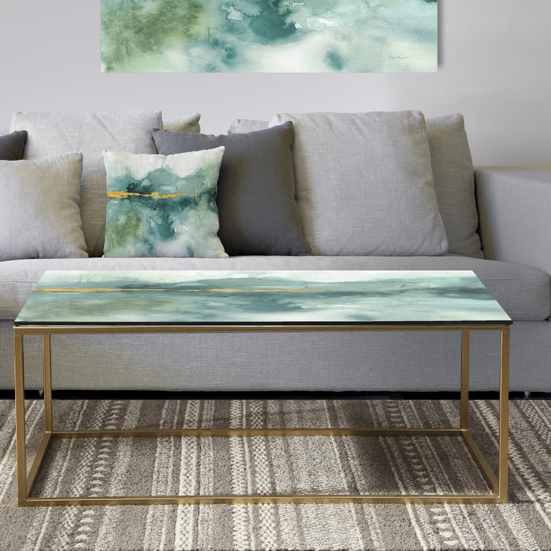Blue Watercolor Impression with Gold - Metal Traditional Coffee Table