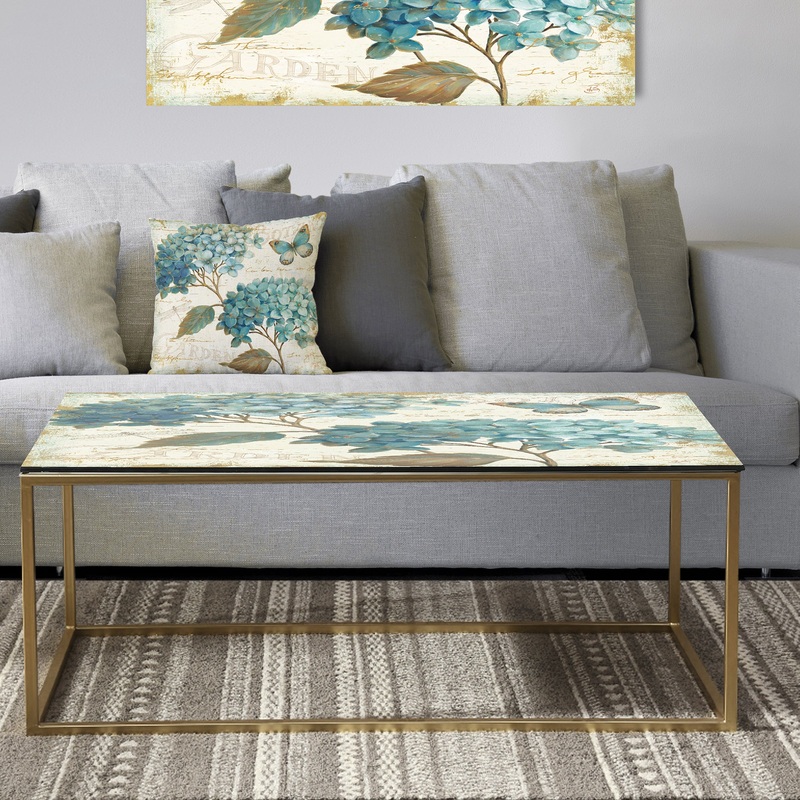 butterfly Blue Garden I - Metal Traditional Coffee Table