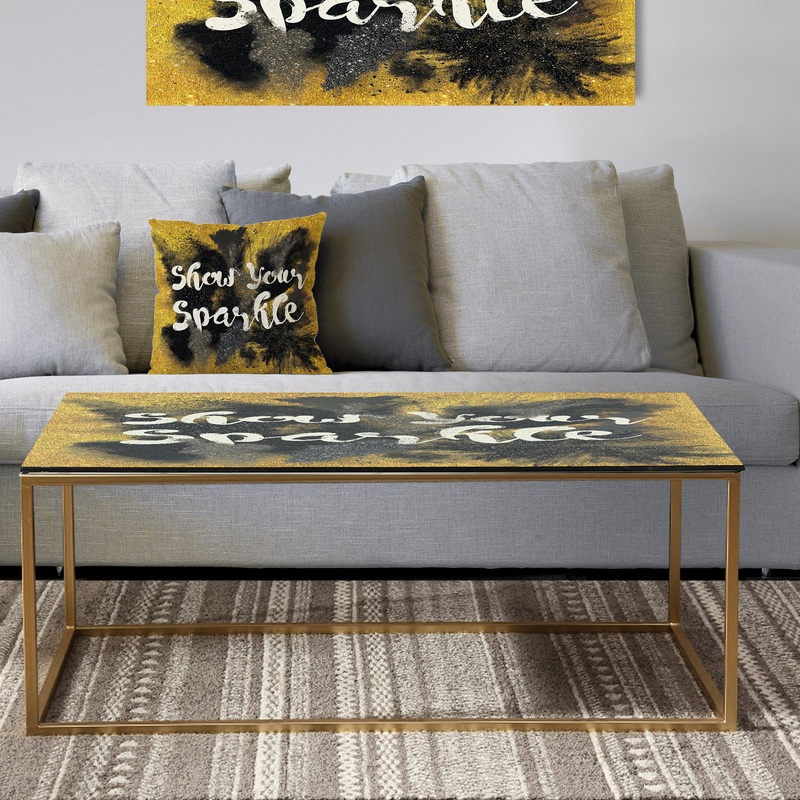 Show Your Sparkle Quote Black on Gold - Metal Traditional Coffee Table