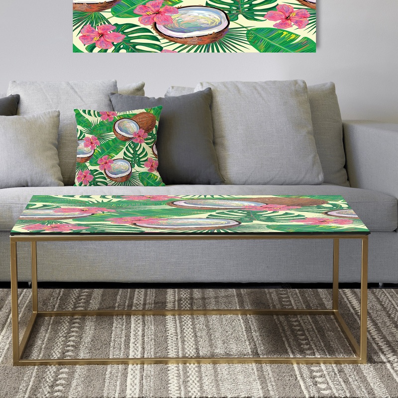 Tropical Cooconut and Jungle Flowers - Metal Glam Coffee Table