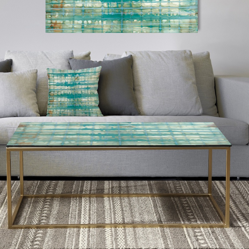 Turquoise Watercolor Geometrical VIII - Metal Modern Coffee Table