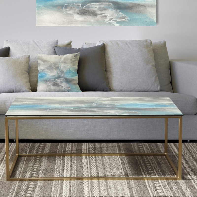 Watercolor Minimal Blue Tones I - Metal Traditional Coffee Table