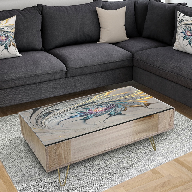 White Stained Glass Floral Art - Modern Coffee Table
