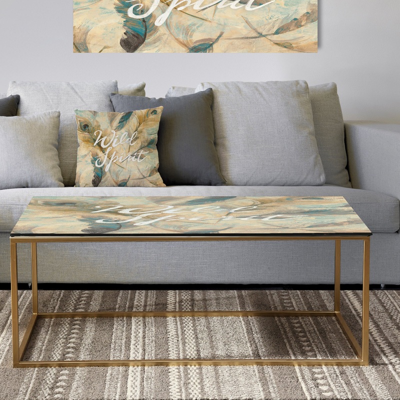 Wild Spirit Blue And Cream Cottage Feathers - Metal Traditional Coffee Table
