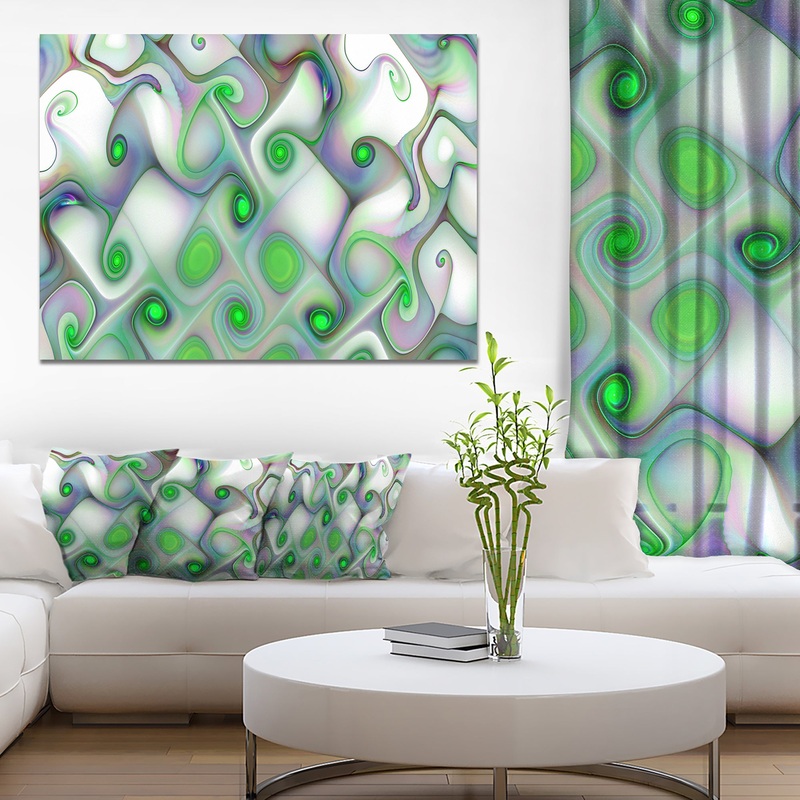 White Green Pattern with Swirls - Abstract Wall Art Canvas