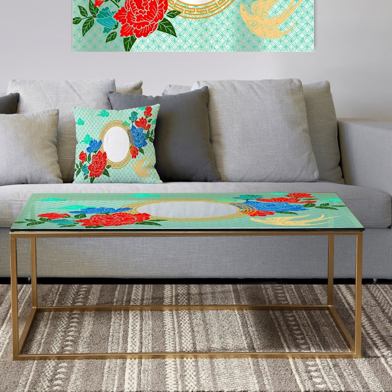 Chinese Style With Peony - Metal Mid-Century Modern Coffee Table