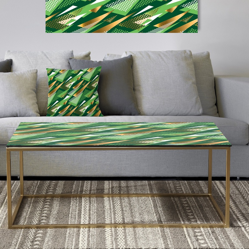 Triangular Gold and Green Design I - Metal Glam Coffee Table