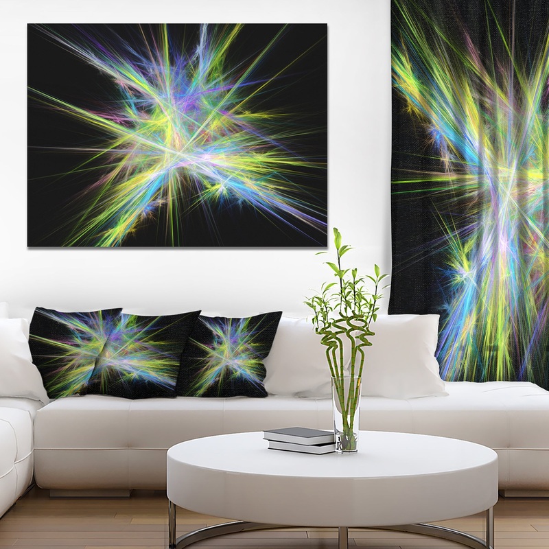 Yellow Blue Chaos Multicolored Rays - Extra Large Abstract Canvas Wall Art
