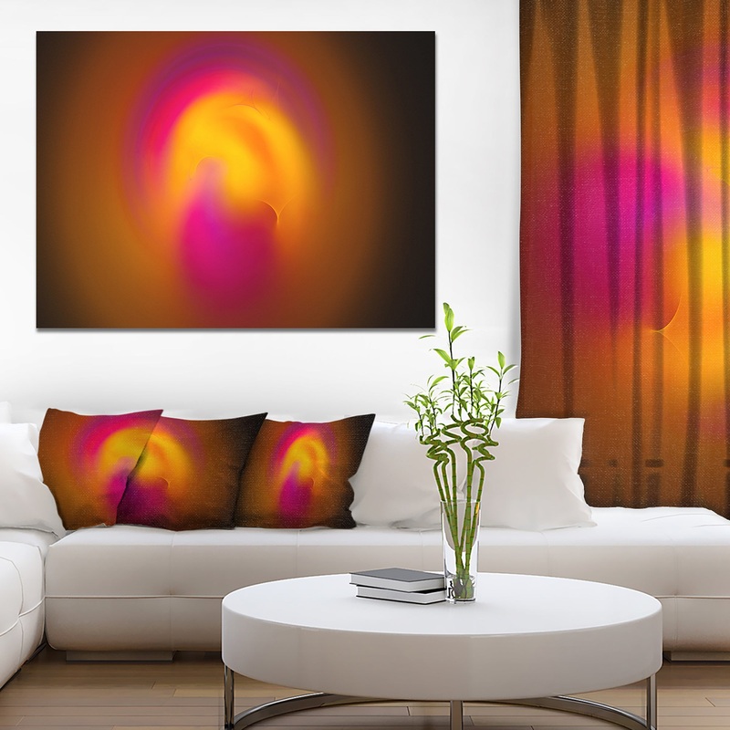 Yellow Pink Misty Sphere on Black - Extra Large Abstract Canvas Art Print