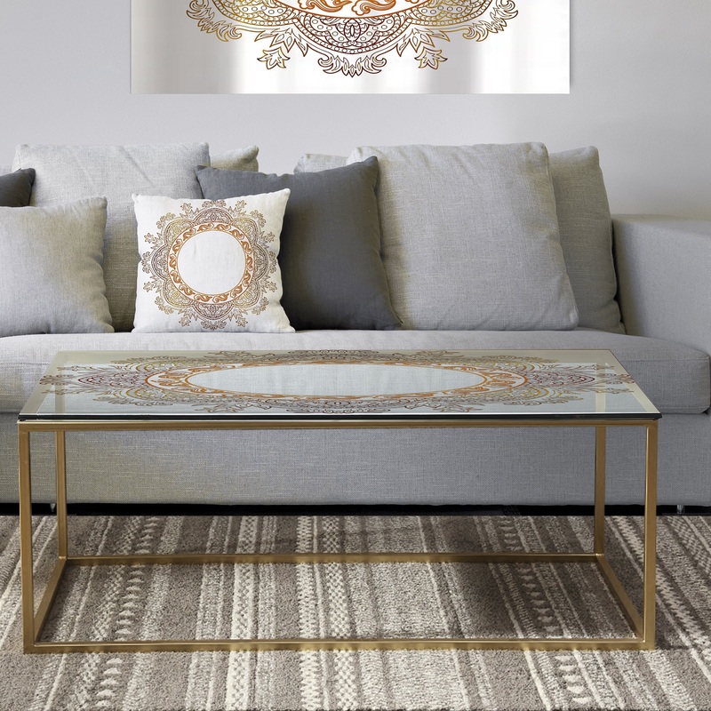 Buddha Madala Purple and Orange - Metal Traditional Coffee Table