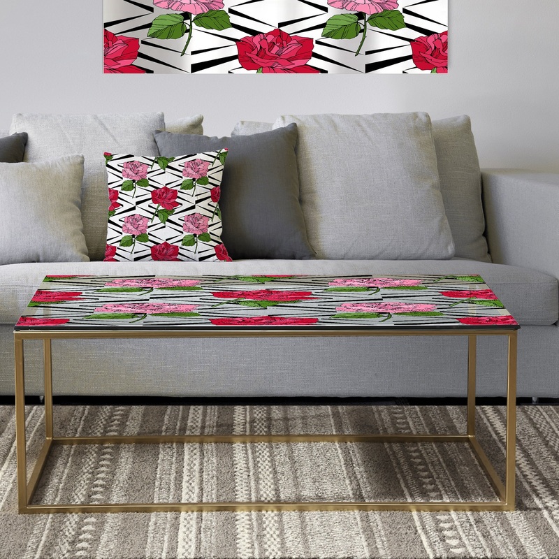 Retro Pink and Red Roses - Metal Traditional Coffee Table