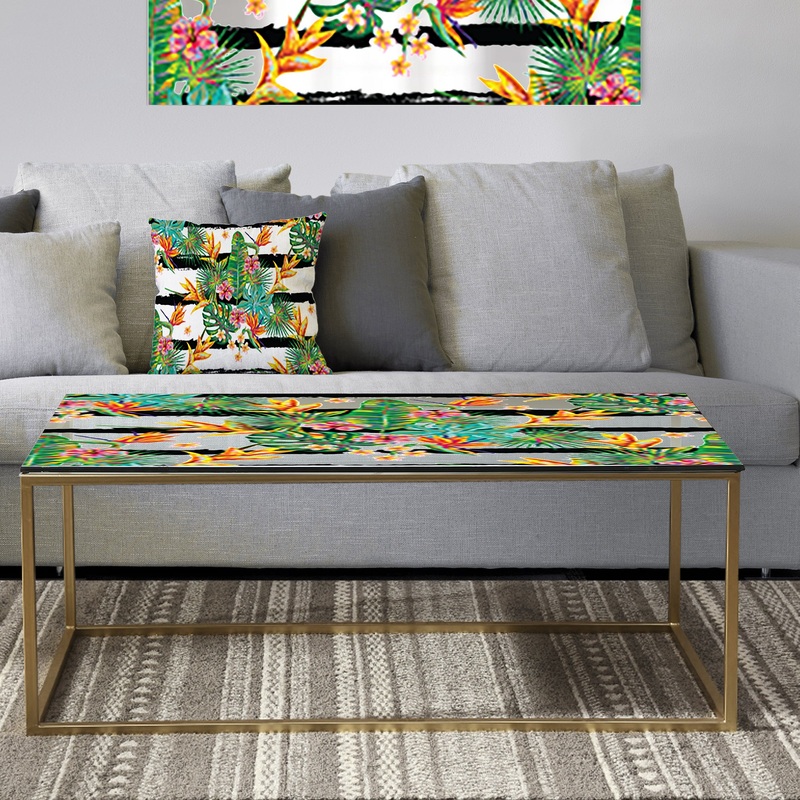 Retro Tropical Leaves II - Metal Glam Coffee Table