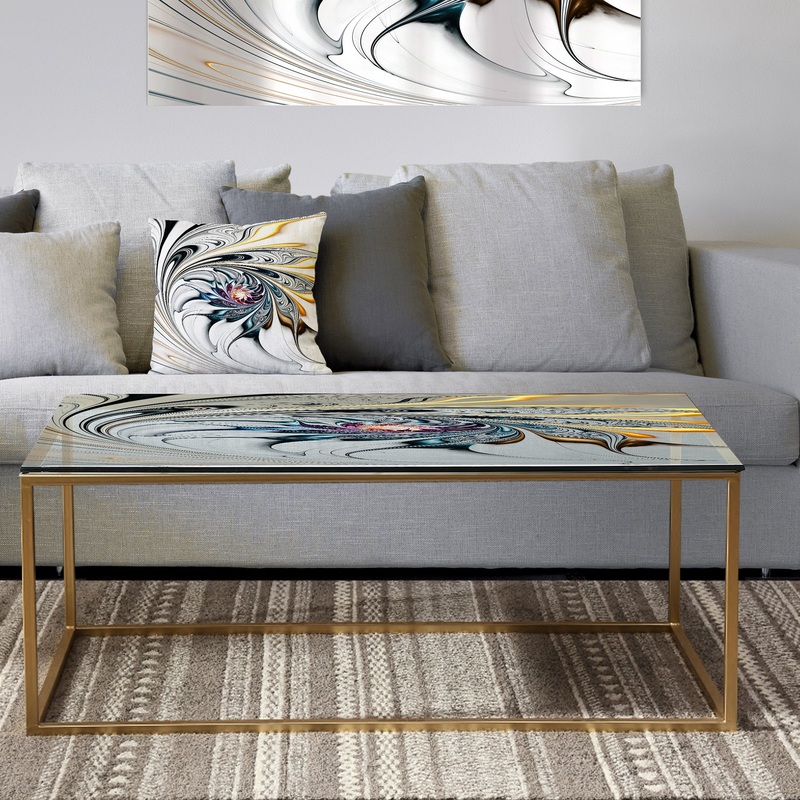 White Stained Glass Art - Metal Modern Coffee Table