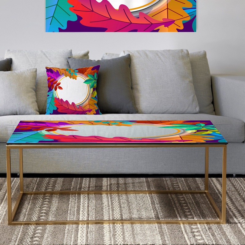 Autumn With Round and Leaves - Metal Traditional Coffee Table