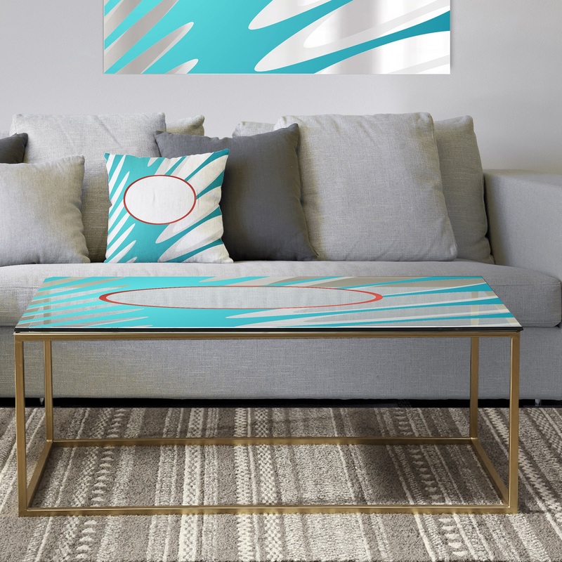 Blue Splashes and Red Circles - Metal Modern Coffee Table