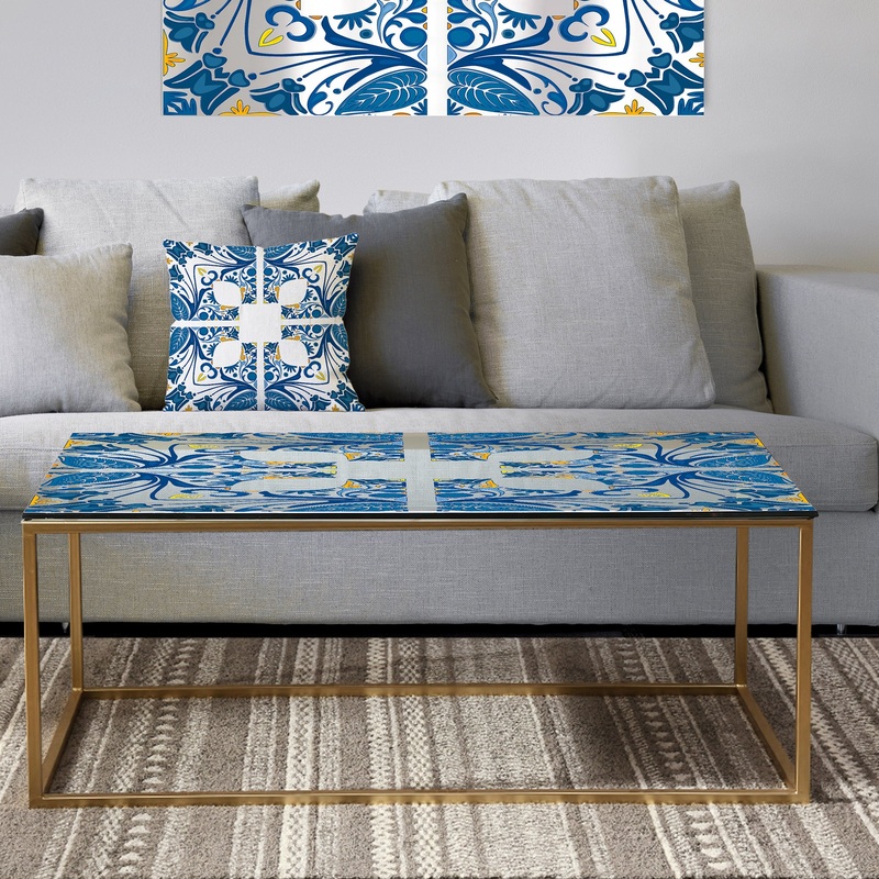 Blue Tiles - Metal Bohemian & Eclectic Coffee Table