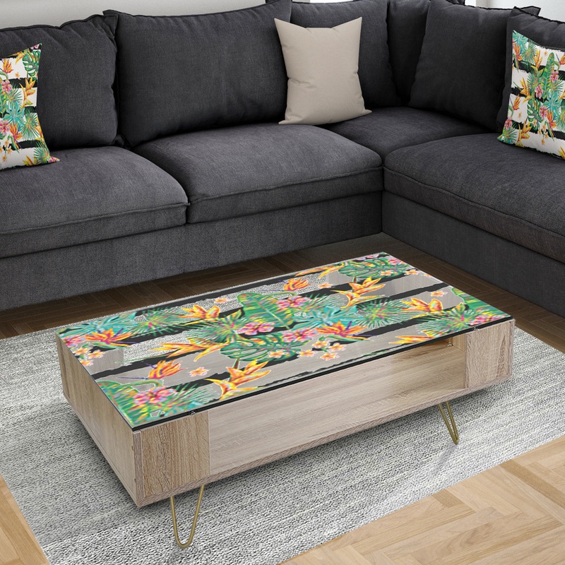 Retro Tropical Leaves II - Glam Coffee Table