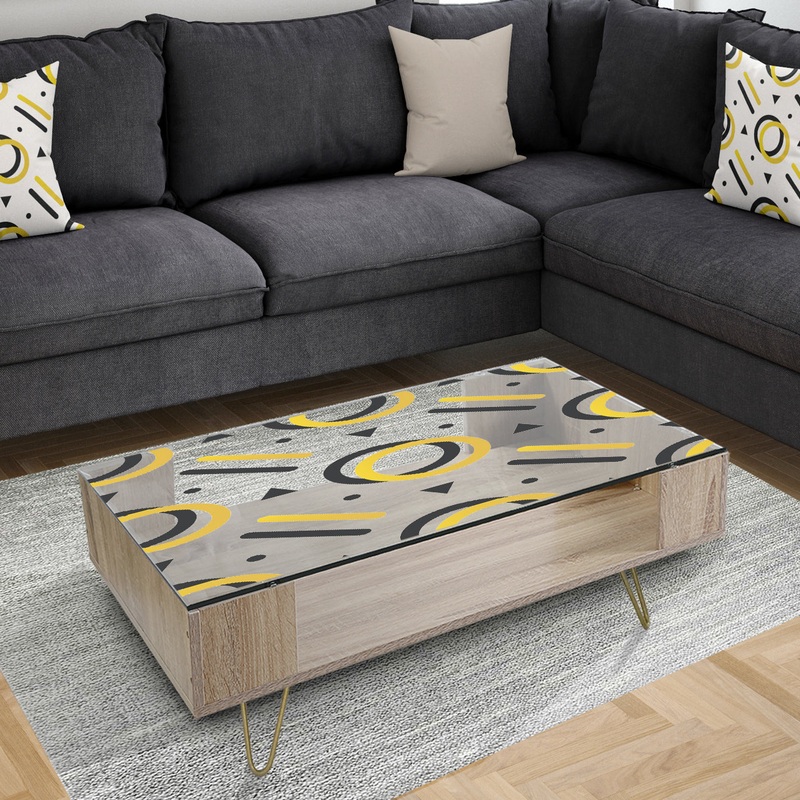 Trendy Black And Gold Triangular Pattern I - Glam Coffee Table