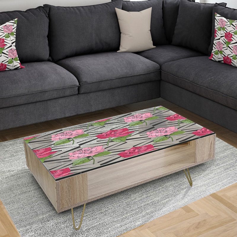 Retro Pink and Red Roses - Traditional Coffee Table