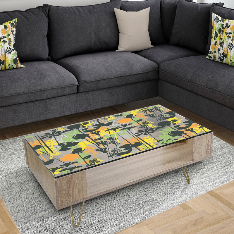 Summer meadow pattern, black silhouettes - Glam Coffee Table