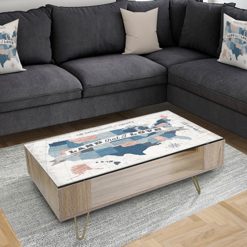 American Map Watercolor - Traditional Coffee Table