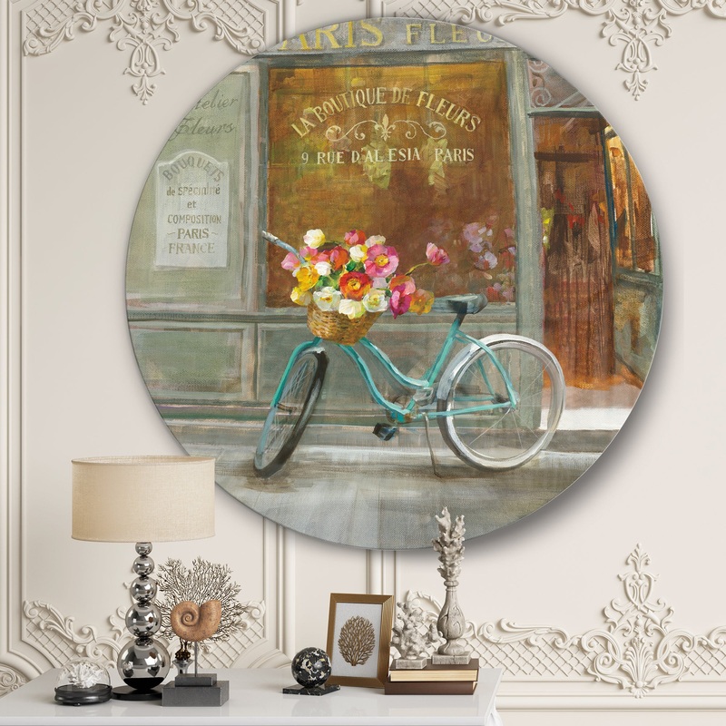Paris French Flowershop  - French Country Metal Circle Wall Art