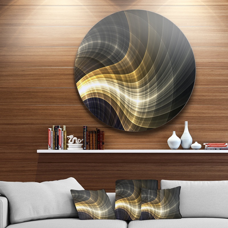 Yellow Fractal Light Art - Abstract Digital Art Disc Metal Artwork