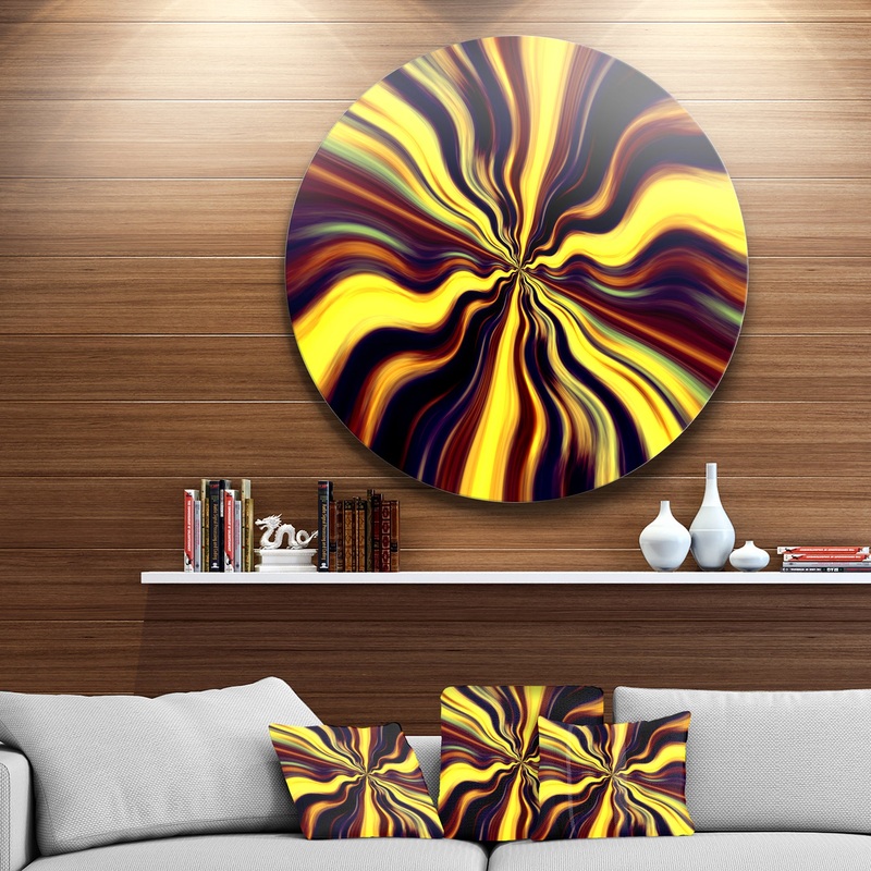 Yellow Purple Black Fantasy - Abstract Digital Art Circle Wall Art