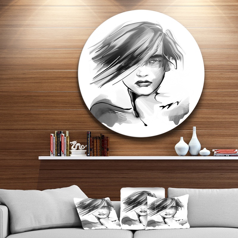 Young Woman Black White - Portrait Digital Art Disc Metal Artwork