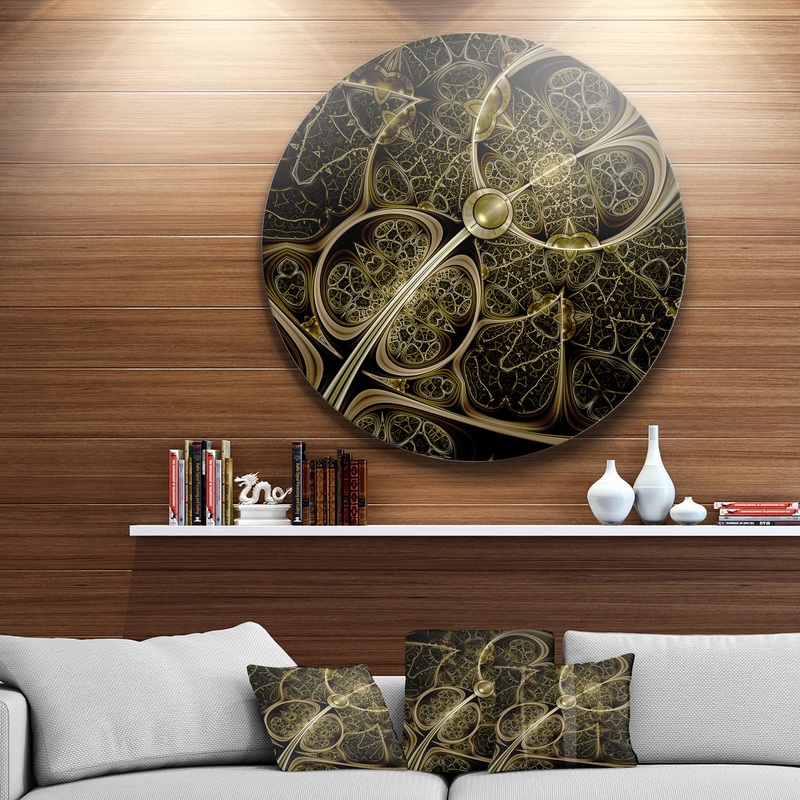 Yellow Metallic Fabric Pattern - Digital Art Circle Wall Art