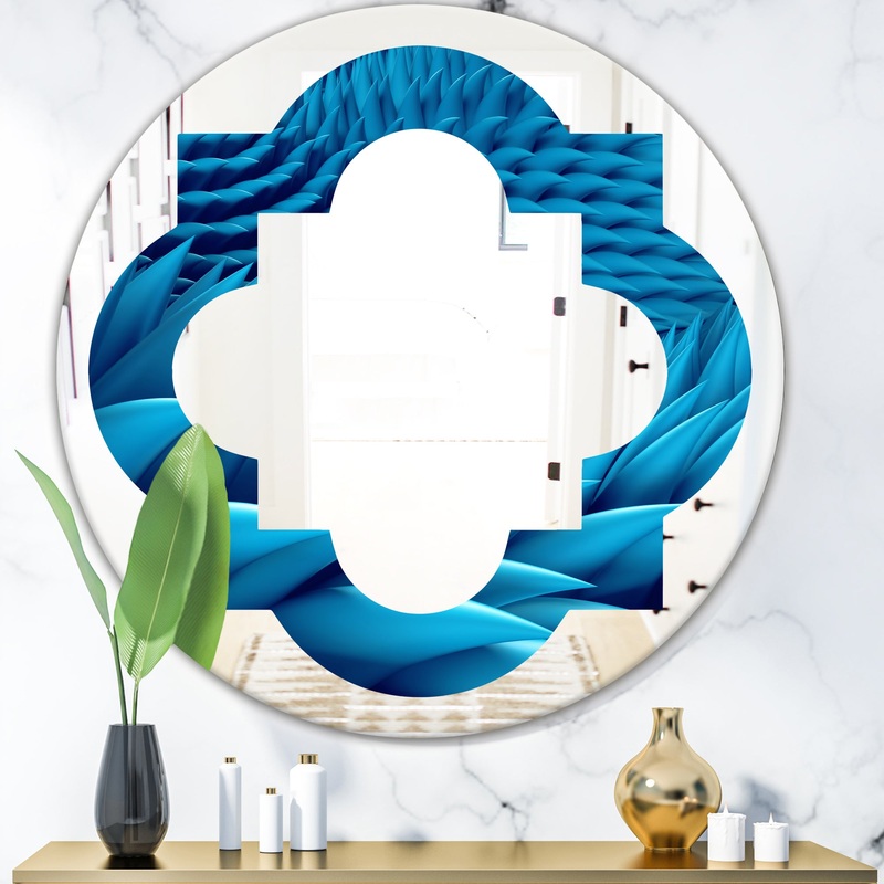 Abstract Blue Wavy - Modern Round or Oval Wall Mirror - Quatrefoil