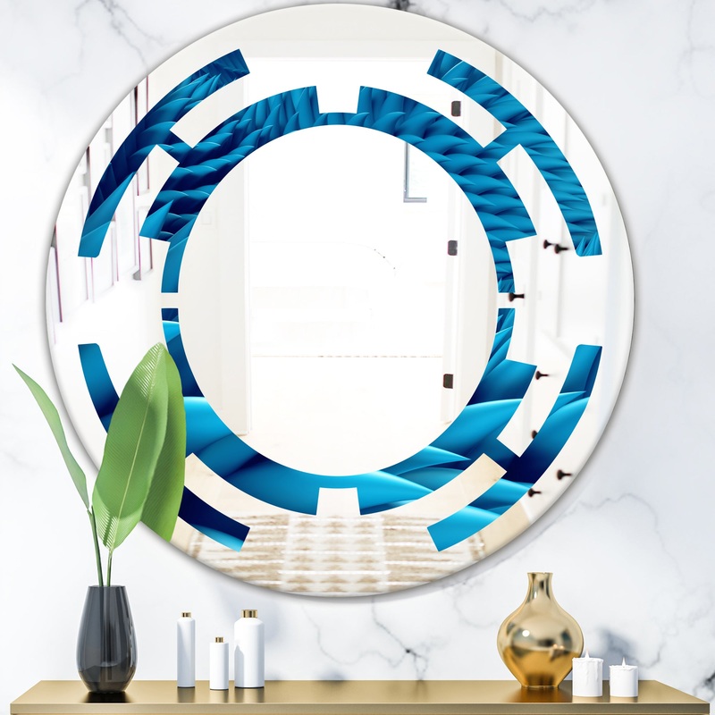 Abstract Blue Wavy - Modern Round or Oval Wall Mirror - Space