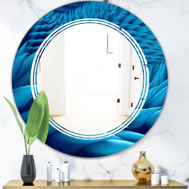 Abstract Blue Wavy - Modern Round or Oval Wall Mirror - Triple C