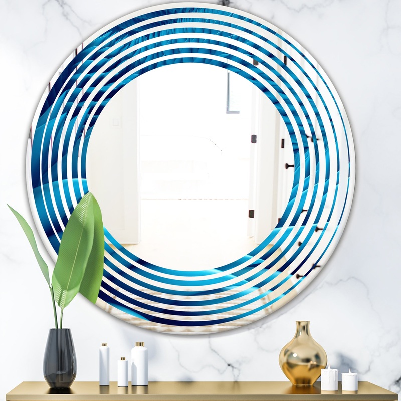 Abstract Blue Wavy - Modern Round or Oval Wall Mirror - Wave