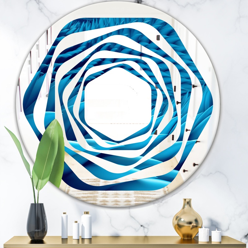 Abstract Blue Wavy - Modern Round or Oval Wall Mirror - Whirl