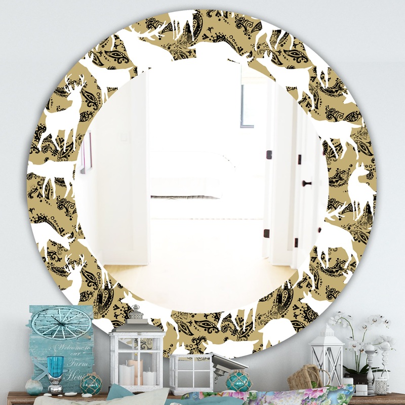 Wild Animals Pattern - Farmhouse Mirror - Frameless Oval or Round Wall Mirror