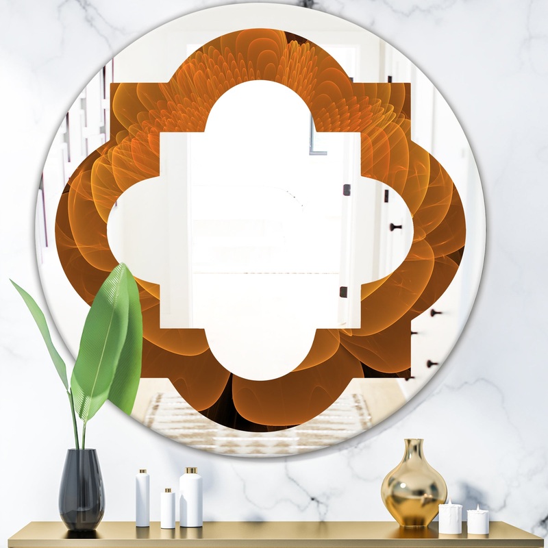 Water Lily Digital Art Fractal Flower - Modern Round or Oval Wall Mirror - Quatrefoil