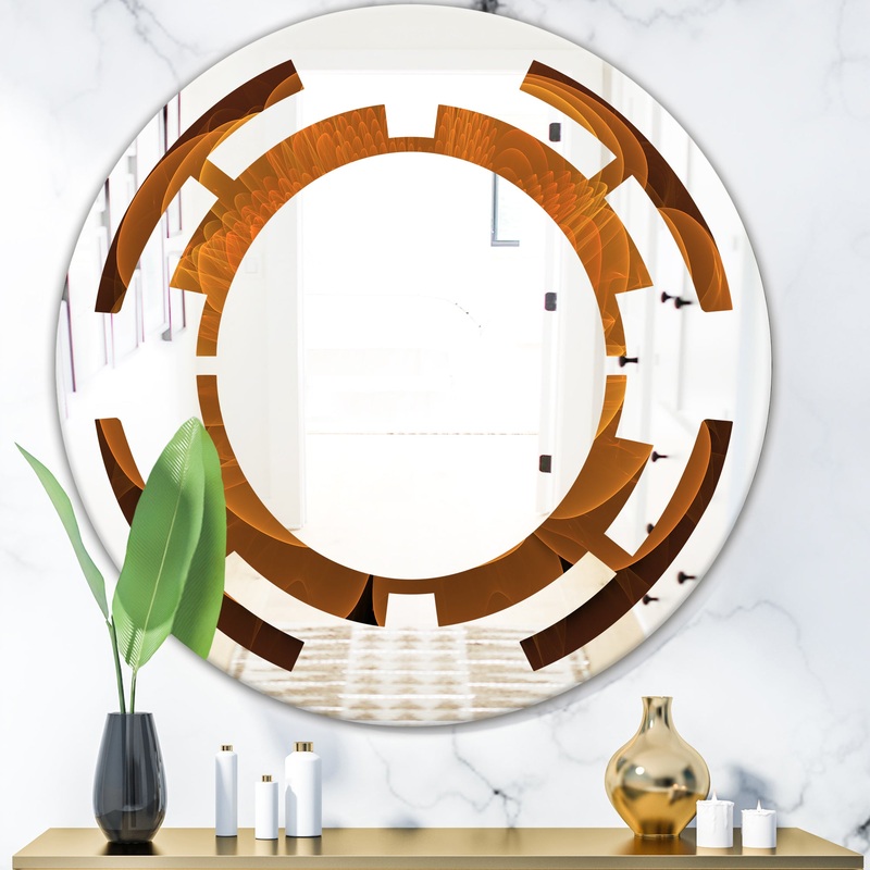 Water Lily Digital Art Fractal Flower - Modern Round or Oval Wall Mirror - Space