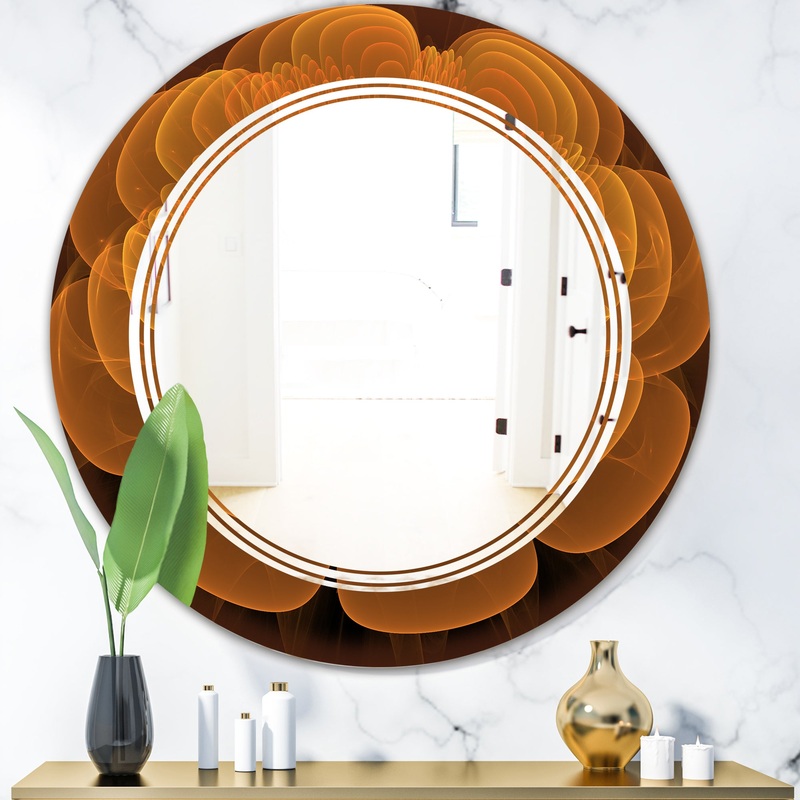 Water Lily Digital Art Fractal Flower - Modern Round or Oval Wall Mirror - Triple C