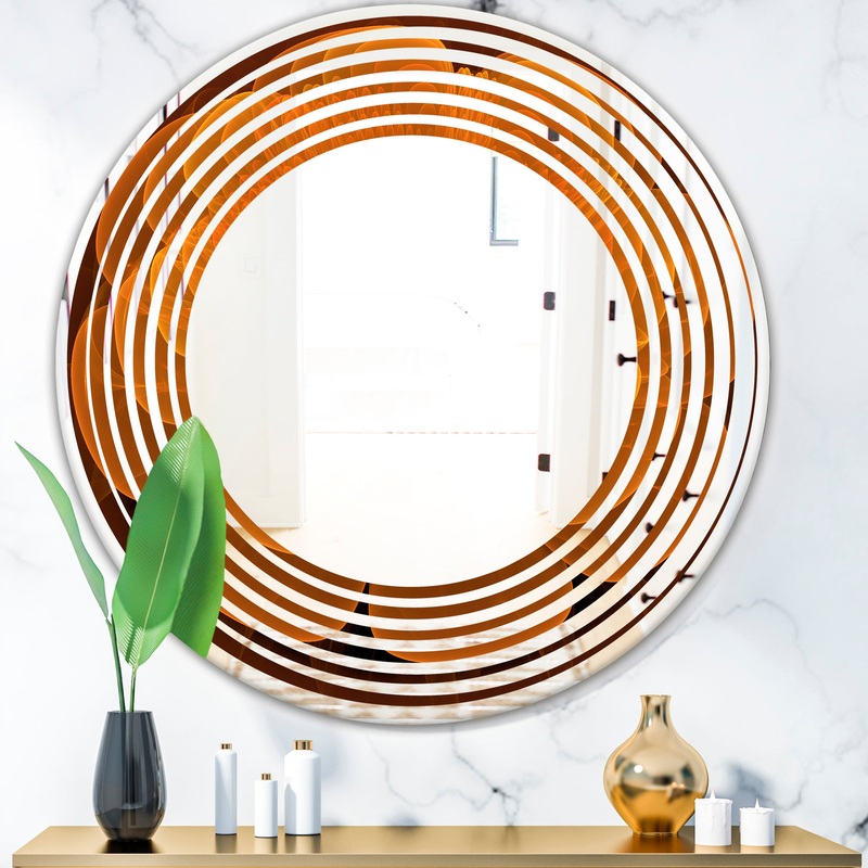 Water Lily Digital Art Fractal Flower - Modern Round or Oval Wall Mirror - Wave