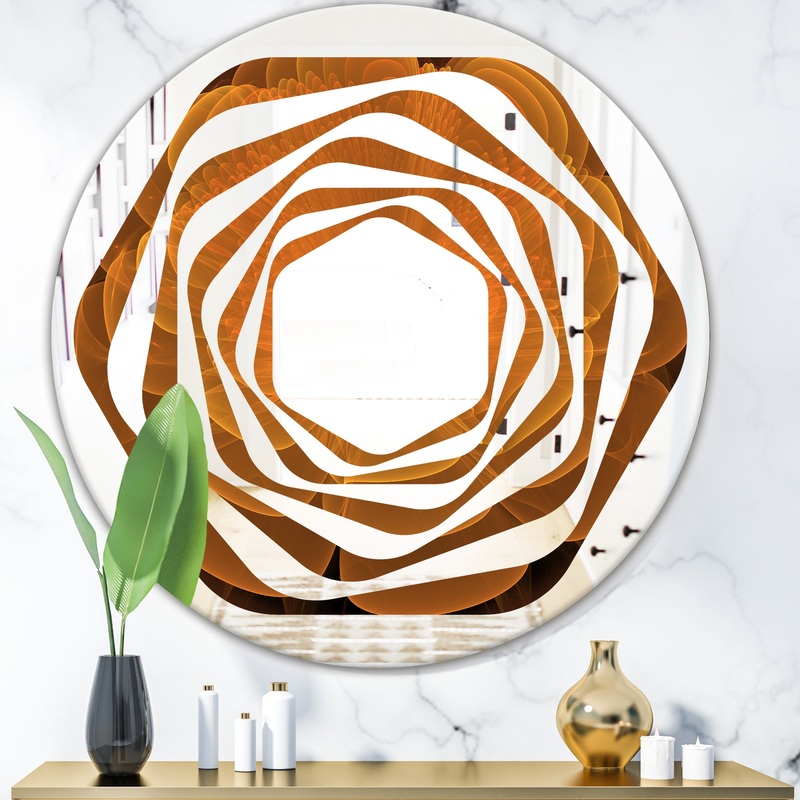Water Lily Digital Art Fractal Flower - Modern Round or Oval Wall Mirror - Whirl