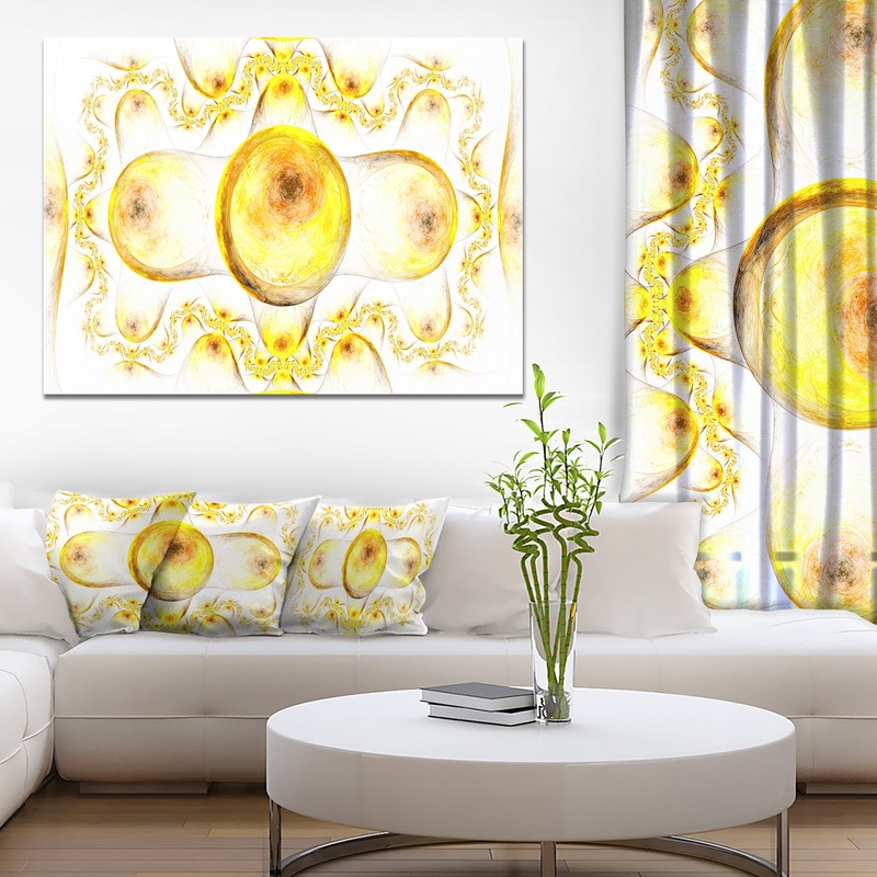Yellow Exotic Pattern on White - Abstract Art on Canvas