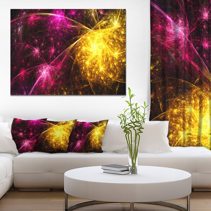 Yellow Pink Colorful Fireworks'Extra Large Abstract Canvas Art Print