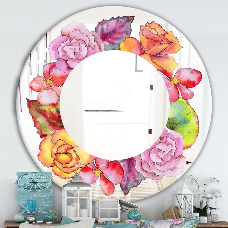 Wildflower In A Watercolor Style. - Farmhouse Mirror - Oval or Round Vanity Mirror