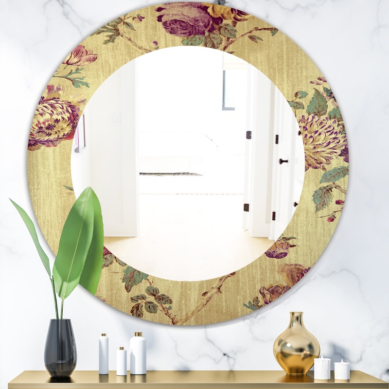 Vintage Purple Flowers - Bohemian and Eclectic Mirror - Oval or Round Wall Mirror