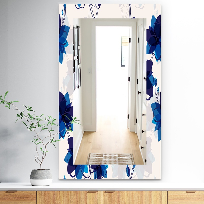 Abstract Blue Flowers - Traditional Mirror - Frameless Wall Mirror