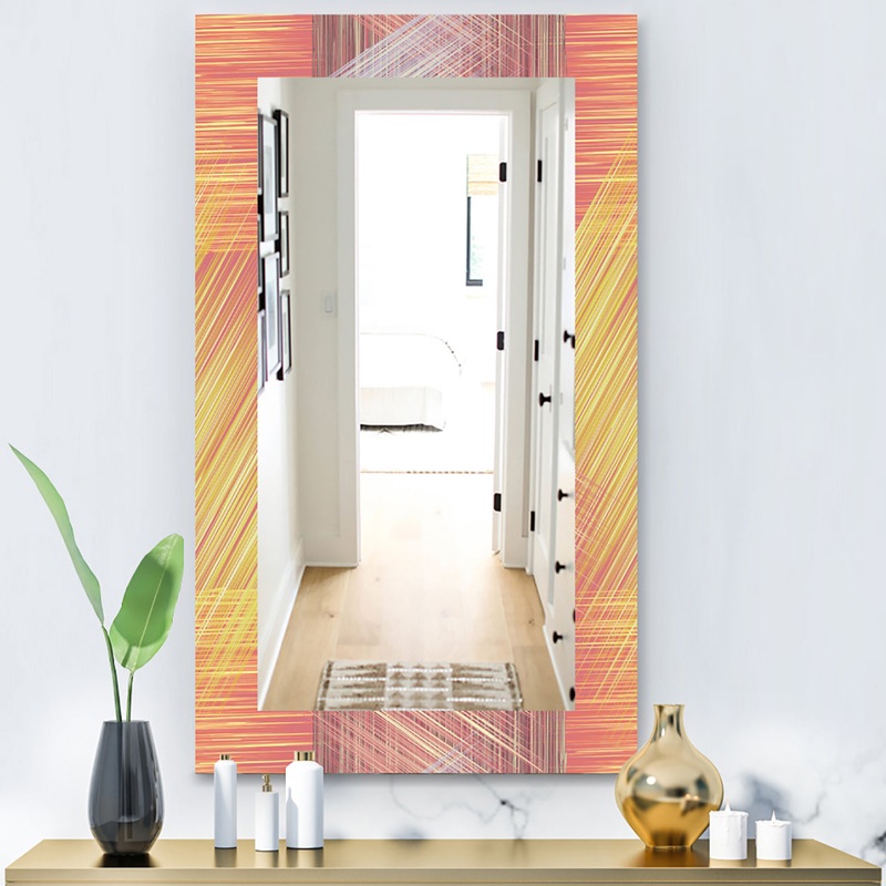 Yellow and Pink Striped Pattern - Modern Mirror - Frameless Wall Mirror