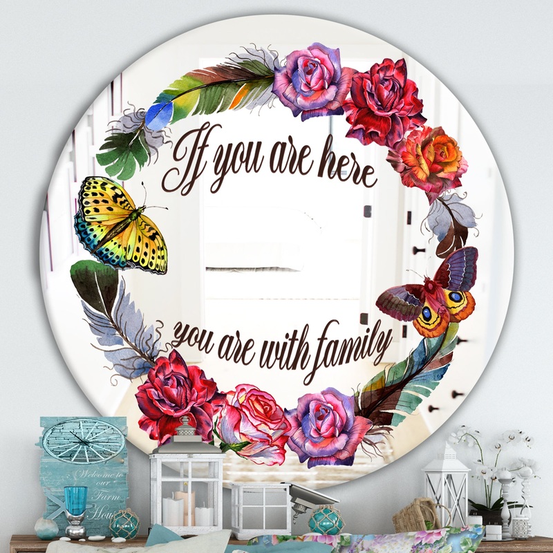 You Are With Family - Cabin and Lodge Mirror - Round Wall Mirror