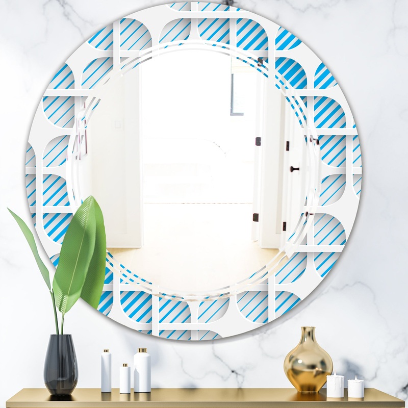 3D White and Blue Pattern II - Modern Round or Oval Wall Mirror - Triple C