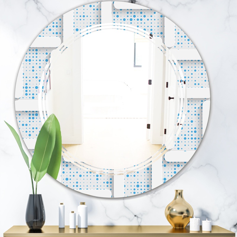 3D White and Light Blue Pattern I - Modern Round or Oval Wall Mirror - Triple C
